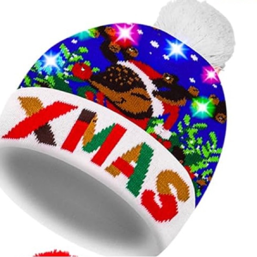 Festive Christmas Pom Pom Beanie light up hat